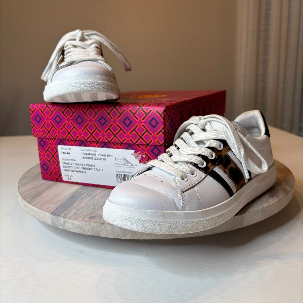 Tory Burch Women's Howell T-Saddle Leopard Print Sneakers Shoes US Size 5.5 M